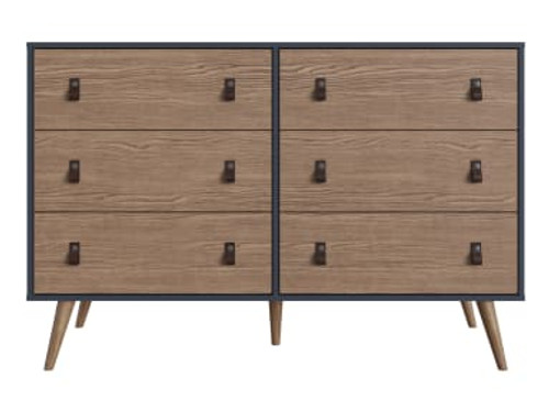 Amber Double Dresser with Faux Leather Handles in Blue and Nature