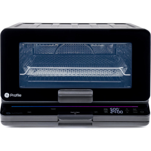 GE Profile™ Smart Oven with No Preheat - P9OIAAS6TBB - Front View Lit up Silo