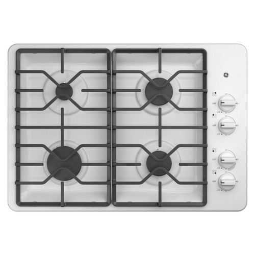 GE 30" Built-In Gas Cooktop in White - JGP3030DLWW - Top View