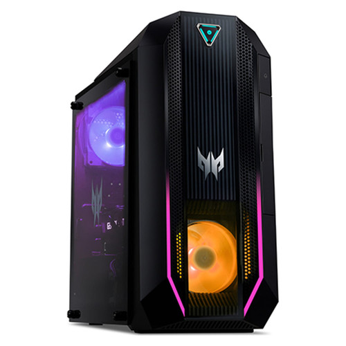 Acer Predator Orion 3000 Gaming Desktop RTX 3060 Ti (PO3620UR16) - Angled silo with lights on