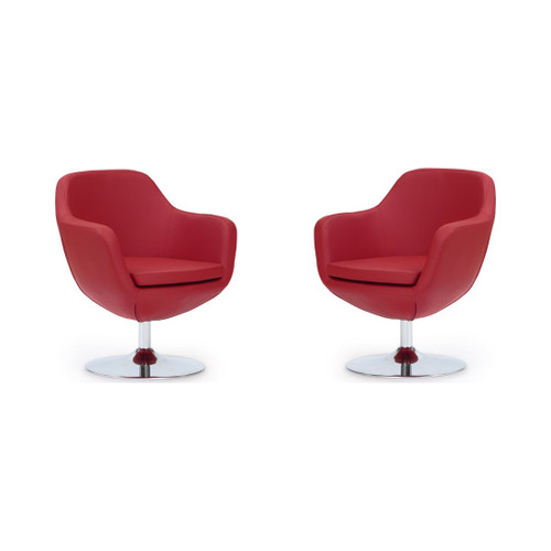 Caisson Faux Leather Swivel Accent Chair in Red and Polished Chrome (Set of 2)