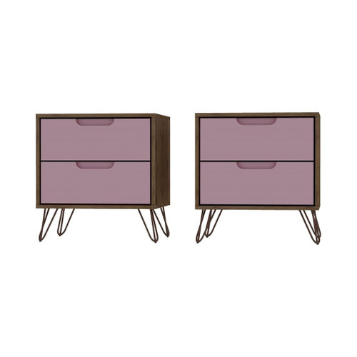 Rockefeller 2-Drawer Nature and Rose Pink Nightstand (Set of 2)