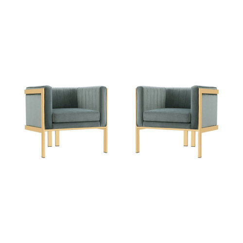 Paramount Accent Armchair in Warm Grey and Polished Brass (Set of 2)