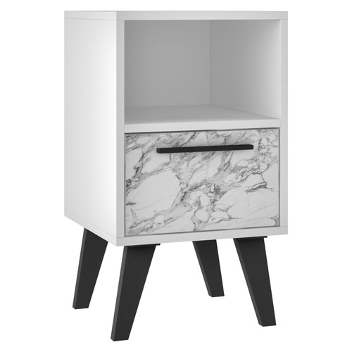 Amsterdam Nightstand 1.0 in White Marble - Right Angle View