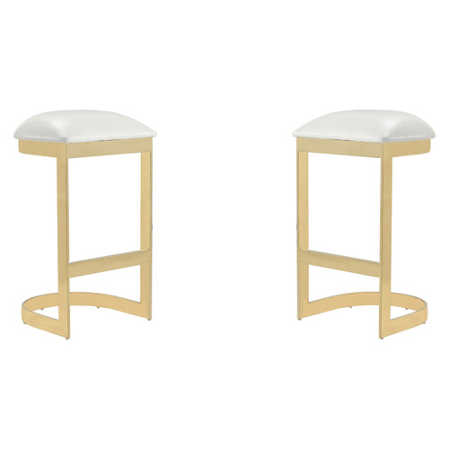 Aura 28.54 in. White and Polished Brass Stainless Steel Bar Stool (Set of 2) - Front Facing Silo Image