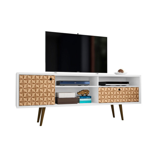 Liberty 70.86" Mid-Century Modern TV Stand in White and 3D Brown Prints