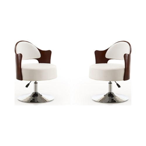 Bopper Adjustable Height Swivel Accent Chair in White and Polished Chrome (Set of 2)