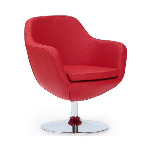 Caisson Faux Leather Swivel Accent Chair in Red and Polished Chrome