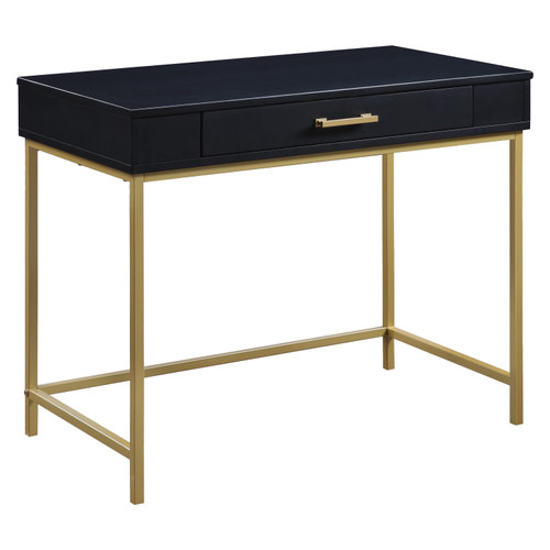 Modern Life Desk in Black Finish With Gold Metal Legs - Silo Angled View