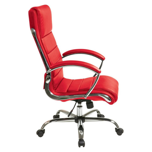 Executive Chair with thick padded Red faux leather seat - Side View Silo