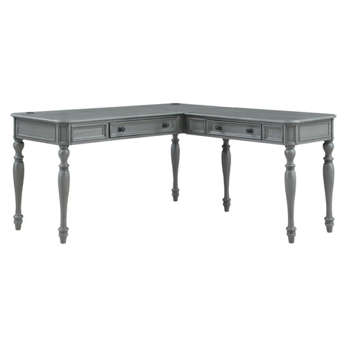 Country Meadows L-Shape Desk with Power in Plantation Grey - Silo Front View