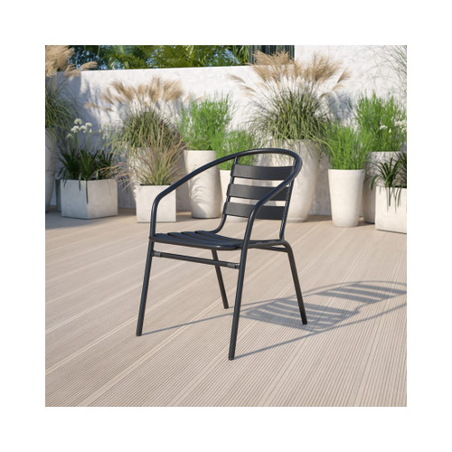 Black Metal Restaurant Stack Chair with Aluminum Slats