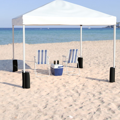 10'x10' White Pop Up Event Straight Leg Canopy Tent with Sandbags and Wheeled Case - Lifestyle Image