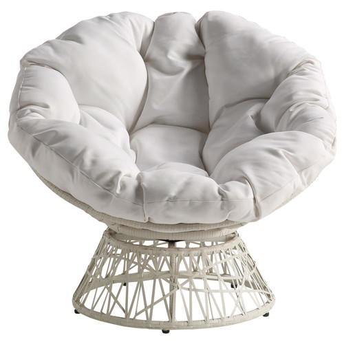 Papasan Chair with White Round Pillow Cushion and White Wicker Weave - Front View