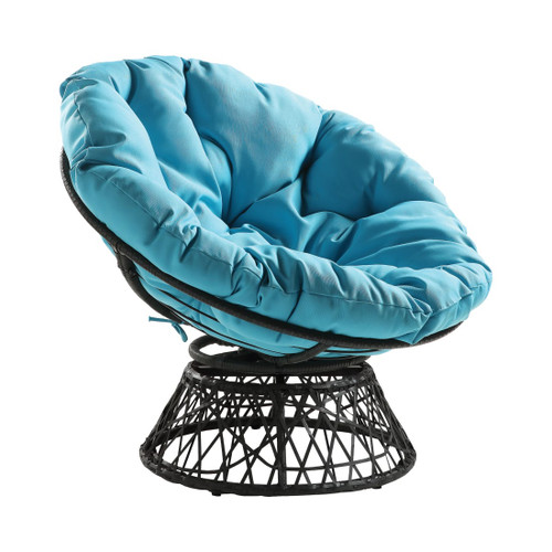 Papasan Chair with Blue cushion and Dark Grey Wicker Wrapped Frame