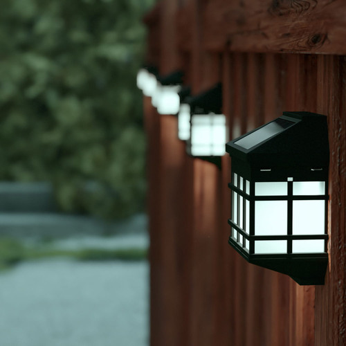 6 Pack Wall Mount LED Solar Lights Weather Resistant Black Decorative Solar Powered Lights Deck and Fencing Solar Lights - Lifestyle Image