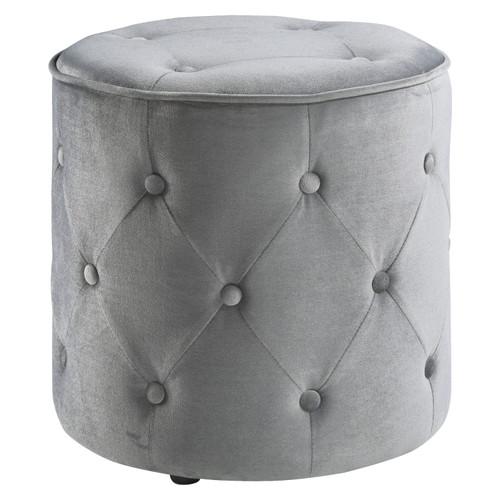 Curves Tufted Round Ottoman in Moonlit Fabric - Front View