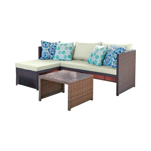 Menton Patio 2-Seater and Lounge Chair with Coffee Table with Cream Cushions
