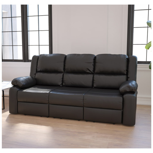 Harmony Series Black LeatherSoft Sofa with Two Built-In Recliners - Lifestyle Image