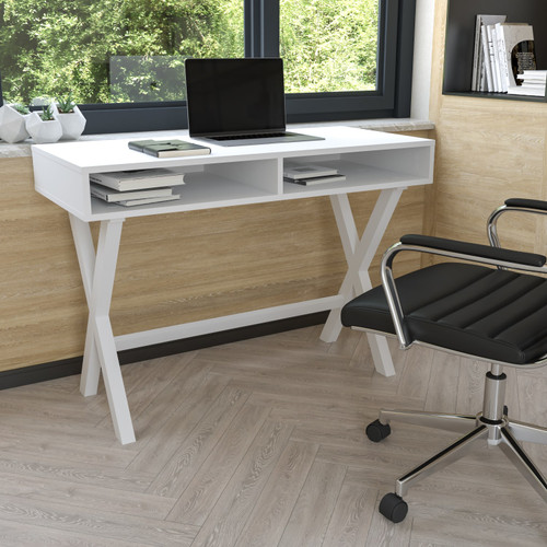 Computer Desk with Open Storage Compartments - Lifestyle