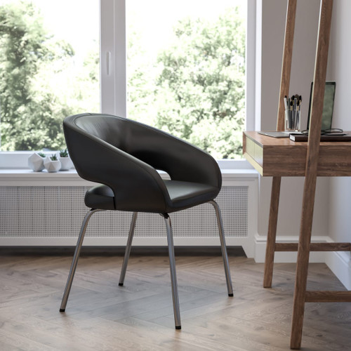 Fusion Series Contemporary Black LeatherSoft Side Reception Chair