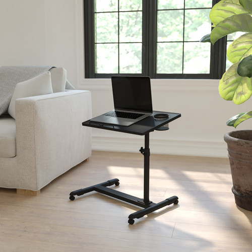 Black Adjustable Height Steel Mobile Computer Desk - Lifestyle