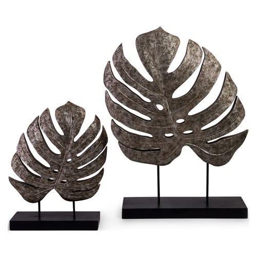 Silver Antiqued Leaves - Set of 2 - Silo Front View