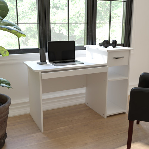 Highland Park White Computer Desk with Shelves and Drawer - Lifestyle
