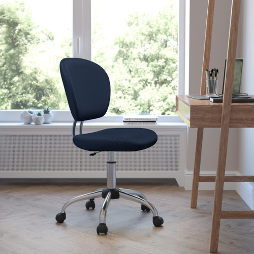 Mid-Back Navy Mesh Padded Swivel Task Office Chair with Chrome Base