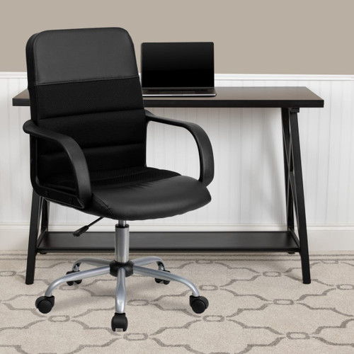 Mid-Back Black LeatherSoft and Mesh Swivel Task Office Chair with Arms