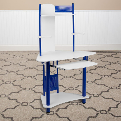 Blue Corner Computer Desk with Hutch - Lifestyle