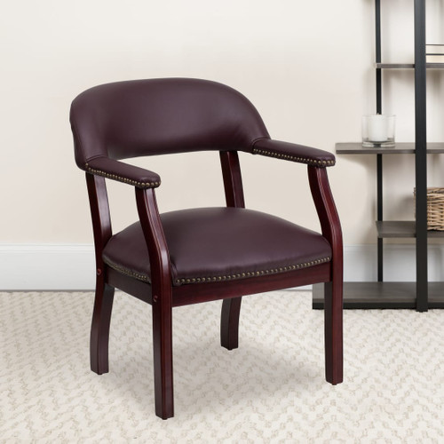 Burgundy LeatherSoft Conference Chair with Accent Nail Trim