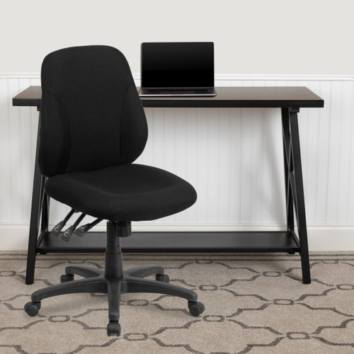 Mid-Back Black Fabric Multifunction Swivel Ergonomic Task Office Chair