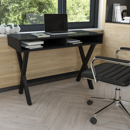 Writing Computer Desk with Open Storage Compartments - Black Lifestyle Image