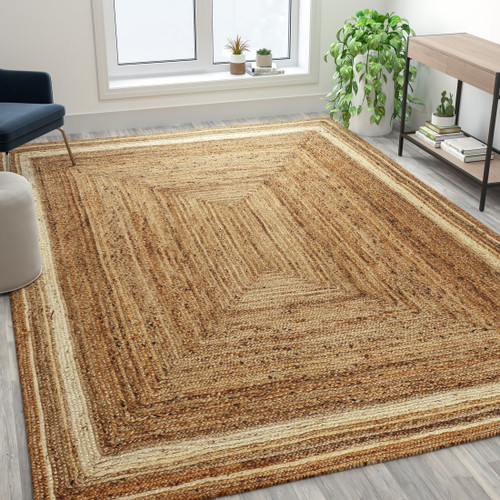 Natural Fiber Jute Area Rug 8' x 1' - Braided Indoor Jute Rug - Natural Area Rugs