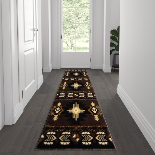 Mohave Collection 2' x 7' Chocolate Traditional Southwestern Style Area Rug - Olefin Fibers with Jute Backing