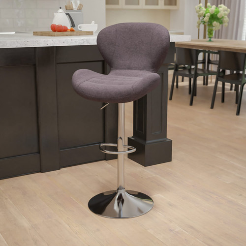 Contemporary Charcoal Fabric Adjustable Height Barstool with Curved Back and Chrome Base - Lifestyle