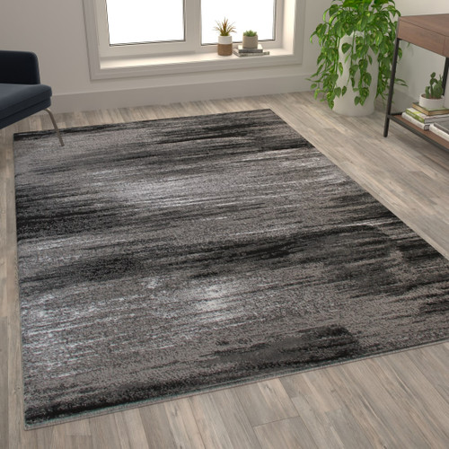 Rylan Collection 8' x 1' Gray Scraped Design Area Rug - Olefin Rug with Jute Backing - Living Room, Bedroom, Entryway