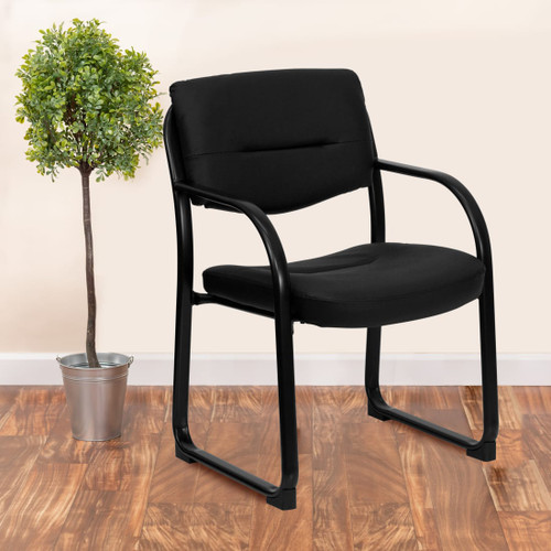 Black LeatherSoft Executive Side Reception Chair with Sled Base - BT510LEABKGG