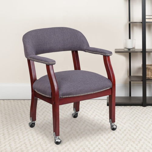 Gray Fabric Luxurious Conference Chair with Accent Nail Trim and Casters - Lifestyle