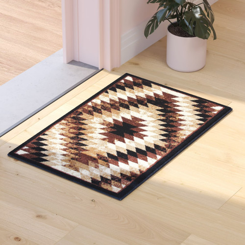 Teagan Collection Southwestern 2' x 3' Brown Area Rug - Olefin Rug with Jute Backing - Entryway, Living Room, Bedroom