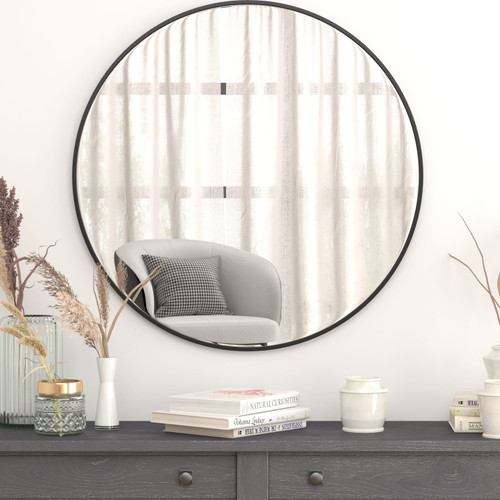 36” Round Black Metal Framed Wall Large Mirror - Lifestyle
