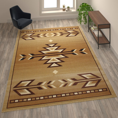 Lodi Collection Southwestern 8' x 1' Brown Area Rug - Olefin Rug with Jute Backing for Hallway, Entryway, Bedroom, Living Room