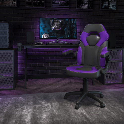 X10 Gaming Chair Racing Office Ergonomic Computer PC Adjustable Swivel Chair with Flip-up Arms, Purple/Black LeatherSoft - CH00095PRGG