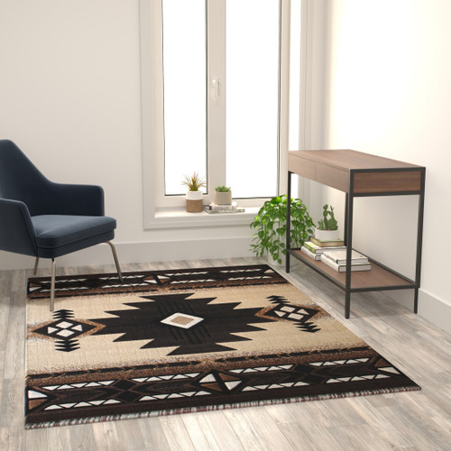 Mohave Collection 5' x 7' Brown Traditional Southwestern Style Area Rug - Olefin Fibers with Jute Backing