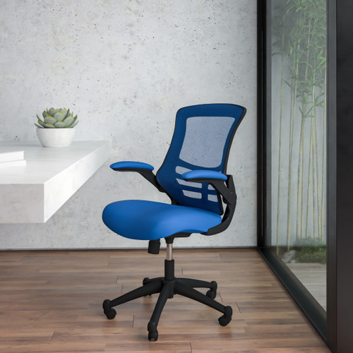Mid-Back Blue Mesh Swivel Ergonomic Task  Chair with Flip-Up Arms