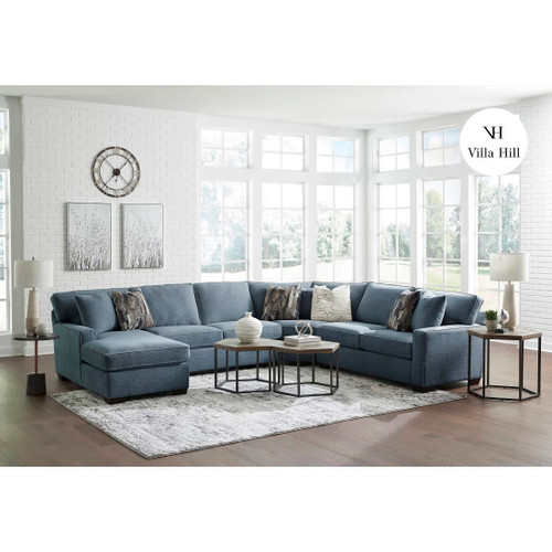 Crestview Track Arm Blue 4-pc Sectional w/ Left Chaise with VH Logo Product Display Image