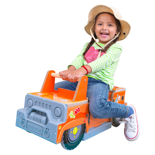 KidKraft Safari 2-in-1 Ride and Play Ride-On Toy with Animal Sounds and 9 Pieces - Front View