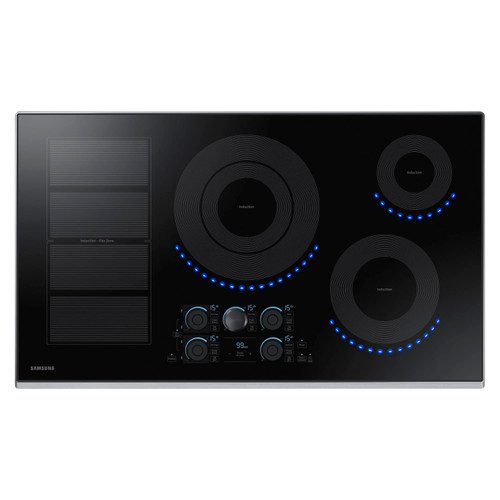 Samsung 36", Induction Cooktop, Flex Zone, Virtual Flame, Magnetic Knob, Tap Touch - Stainless Steel Top view Silo Image