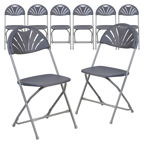 8 Pack HERCULES Series 650 lb. Capacity Charcoal Plastic Fan Back Folding Chair